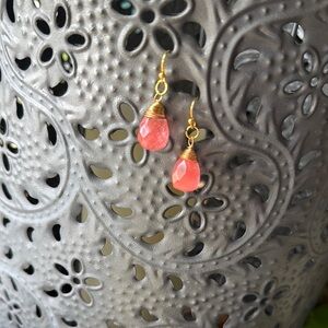 Pink and Gold Teardrop Dangle Earrings